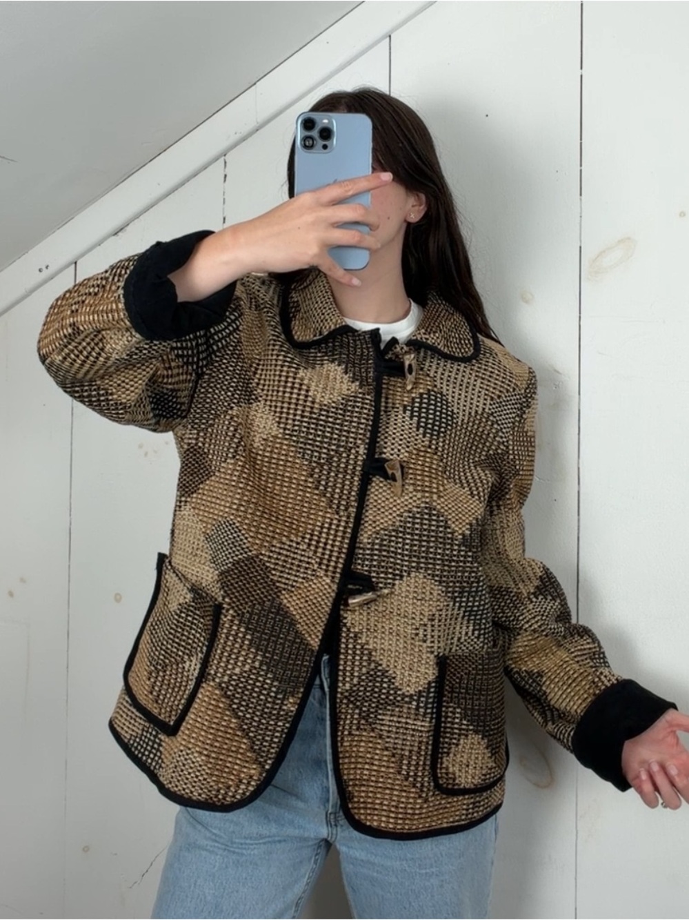Vintage Howard Wolf Geometric Tweed Blazer Jacket Womens 12 Large Toggle Closure